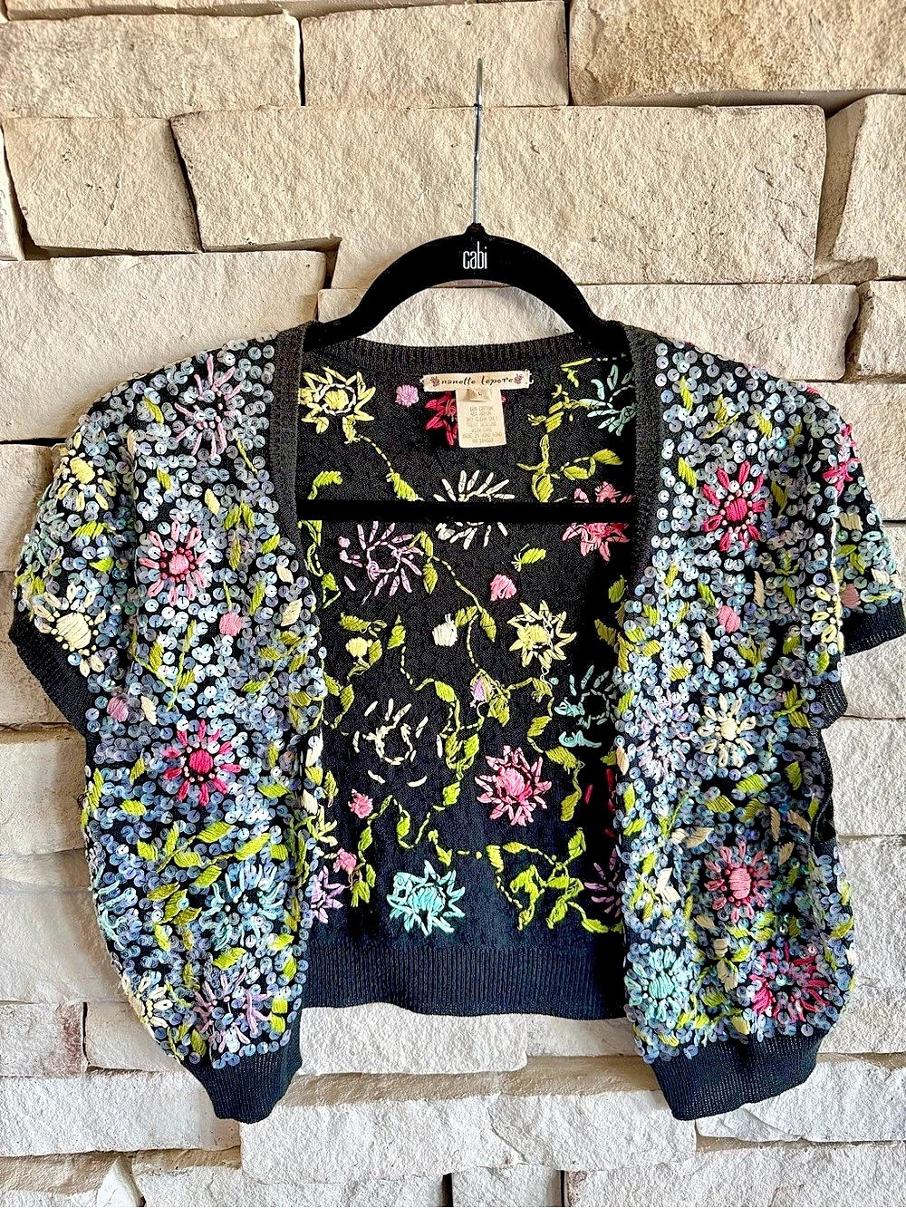 Nanette Lepore Floral Sequin Cardigan Black & Multicolor Large